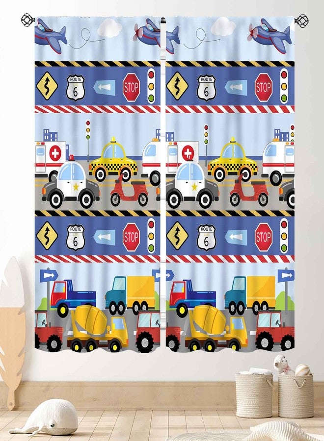 TKUYO Kids Truck Curtains for Boys Room, Colorful Construction Car Tractor Bulldozer City Traffic Transportation Vehicles Airplane Cartoon Bedroom Living Room Nursery Home Decor 2 Panel Sets, 42"x45" Inch - Image 1